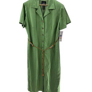 Vintage Positive Attitude Petite Green Linen/Rayon Maxi Dress 16WP